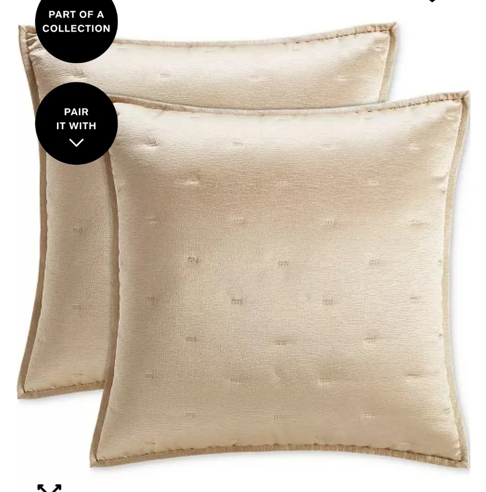 Hotel Collection Macy's Set Of 2 Metallic Stone Gold European Pillow Shams, NWT